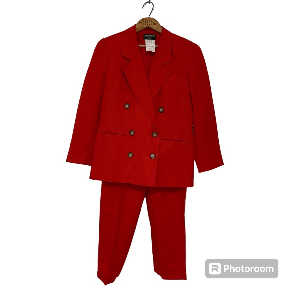 NWT Vintage Linen Blend 2 Piece Suit Blazer and Trouser Pants Size 8 Red